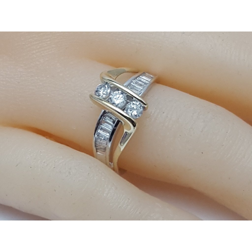 14k Karat Solid Two Tone Multi Color Gold Designer Round  Baguette Diamond Ring